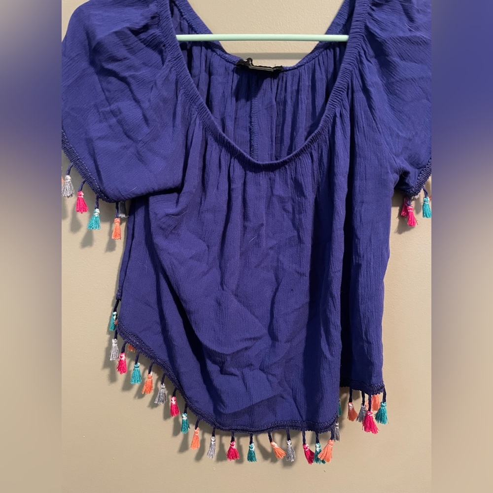 Flowy PomPom Off Shoulder Top